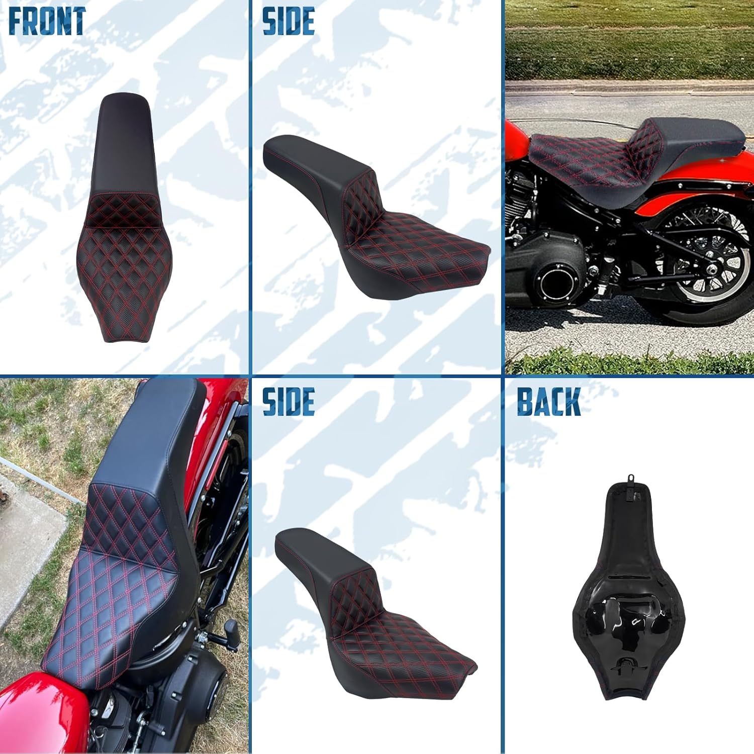 One-Piece Driver Passenger Seat Motorcycle 2-Up Seat Fit for Harley Softail Standard FXST Slim FLSL Deluxe FLDE Street Bob FXBB Heritage Classic FLHC 2018-2025 (Red Stitching)