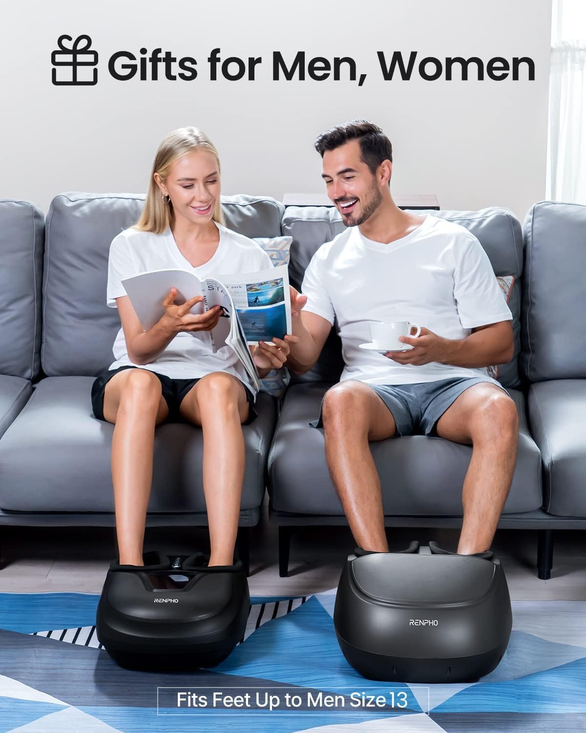 RENPHO Masajeador de Pies, Masajeador de Pies Eléctrico Shiatsu Mejorado 2026 con Función de Calor, Amasado, Rodamiento y Compresión de Aire, Regalo Para Mujeres y Hombres, Hasta Talla 46, Negro