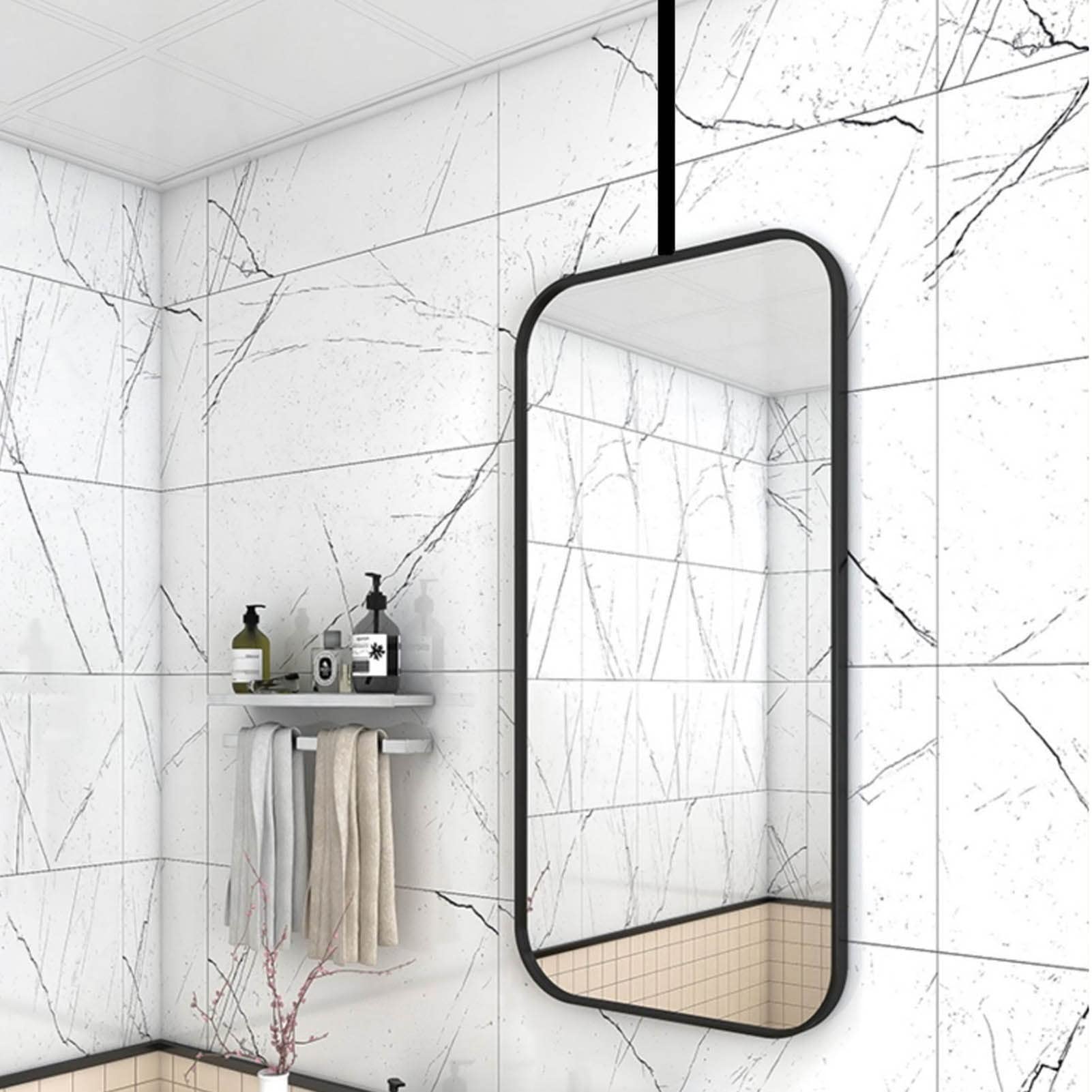 Specchio con Cornice in Metallo Nero, Specchio Rettangolare Montato a Soffitto con Asta di Sospensione a Soffitto, Specchio da Trucco Specchio da Trucco da Bagno, Specchi Quadrati Decorativi