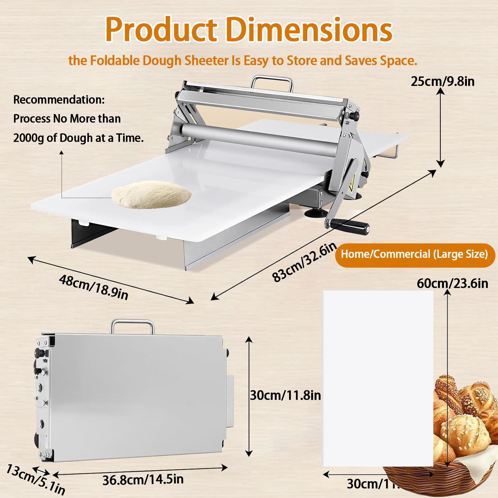 Manueller Teigausroller, verstellbare Dicke, Croissant-Gebäckroller, für Pizza, Croissants, Nudelblätter und flockiges Gebäck