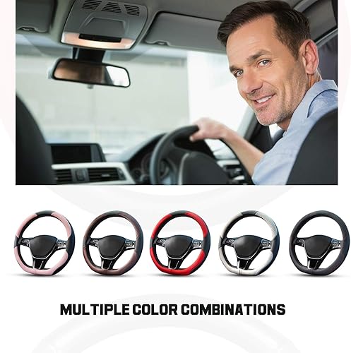 Miniatura 6 de Ergocar Funda deportiva en forma de D para volante de automóvil, antideslizante, de microfibra, transpirable, piel sintética, universal para tipo D,