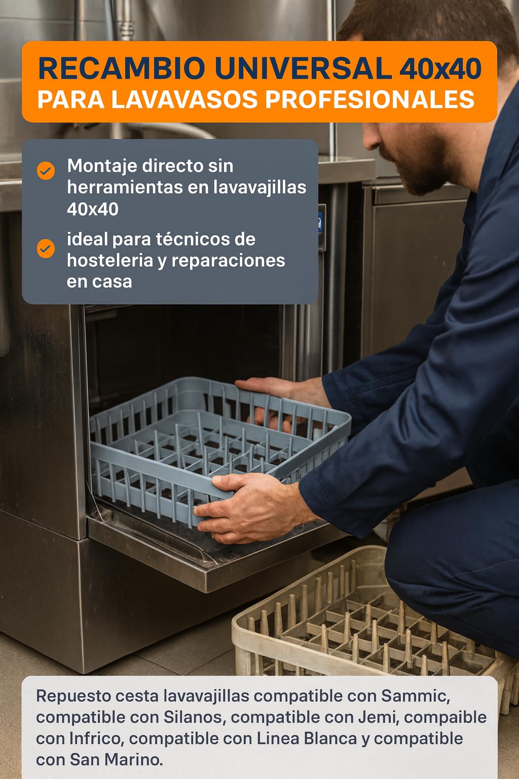RO Linea Blanc Panier lave-vaisselle 20 pivots 400 x 400 x 110 mm polypropylène industriel empilable perforé séchage compatible avec Sammic Silanos Jemi Infrico San Marino Hosteleria Universal