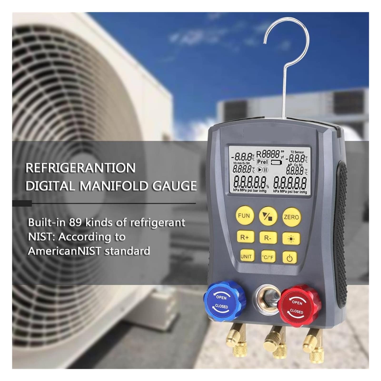 Cyfrowy miernik kolektora, Pressure Gauge Digital Vacuum Manifold Tester Meter Refrigeration Temperature