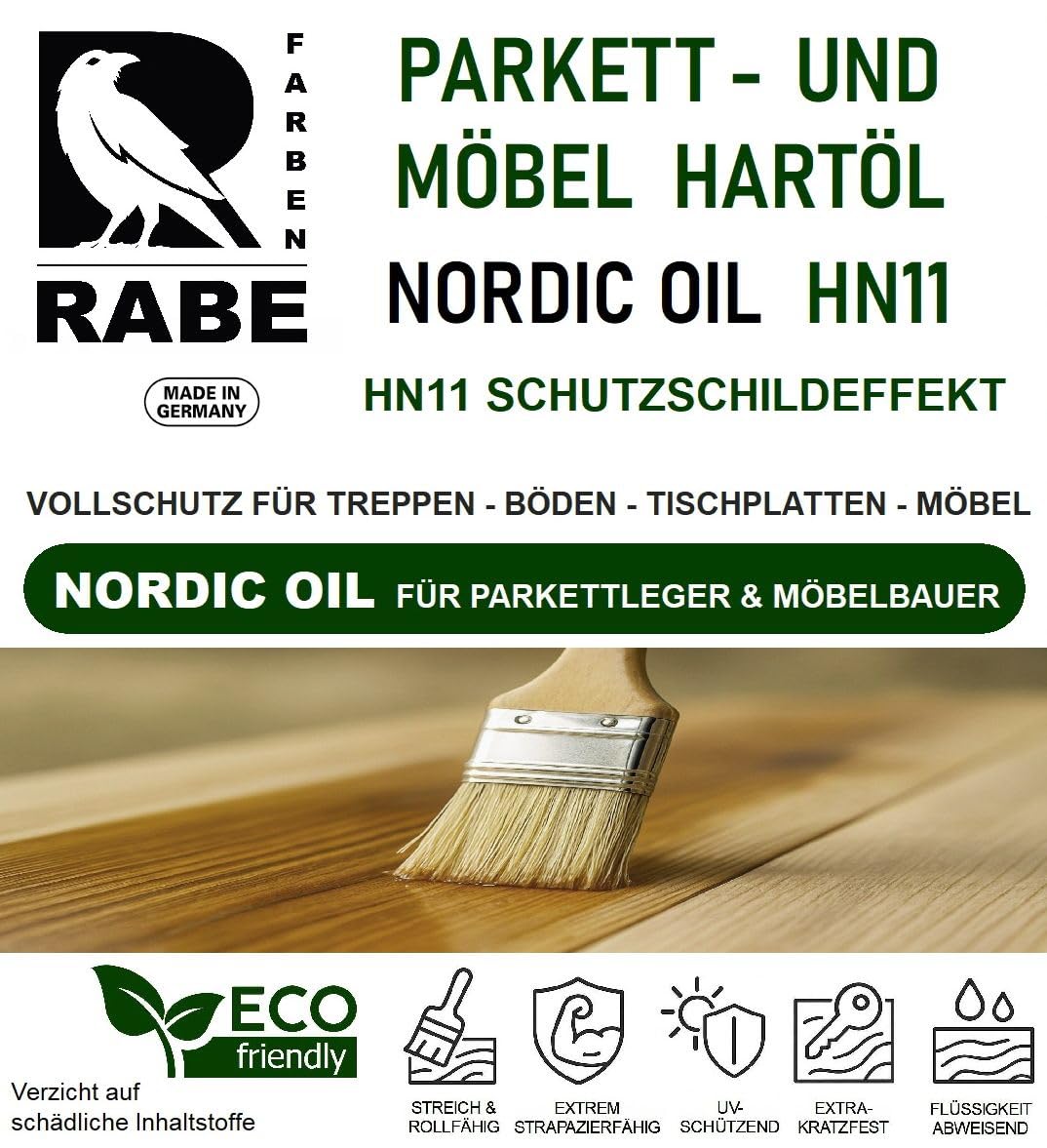 RABE Fussbodenöl Nordic Oil HN11 Parkettöl High Solid Möbelöl Holzbodenöl Natur Hartöl Holzöl (10 Liter)