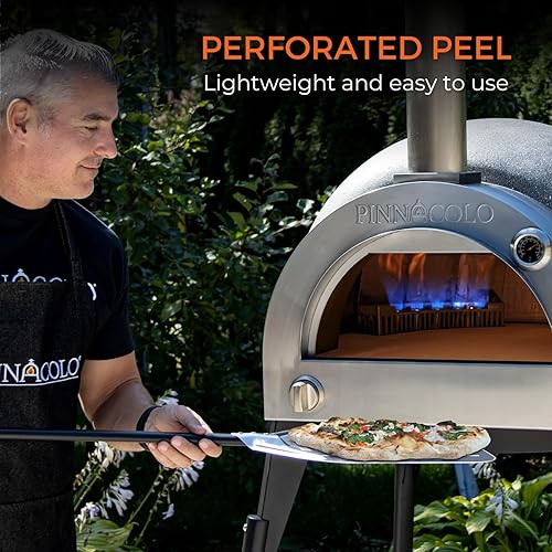 Miniatura 3 de Pala de pizza de aluminio perforado de 12 pulgadas con asa, ligera y fácil de usar, perfecta para pizza, pan y pasteles caseros