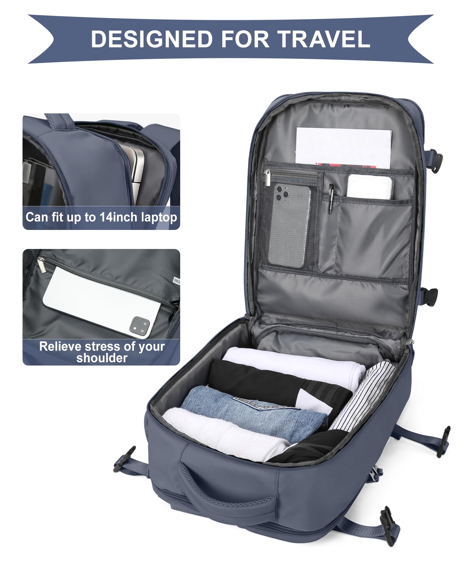 SZLX Zaino Ryanair 40x30x20 Sottovuoto Borse da Cabina per Easyjet 45x36x20 Bagaglio a Mano Donna con Porta USB Zaini Casual per Laptop da 14 Pollici Borsa da Viaggio Uomo con Porta Scarpe