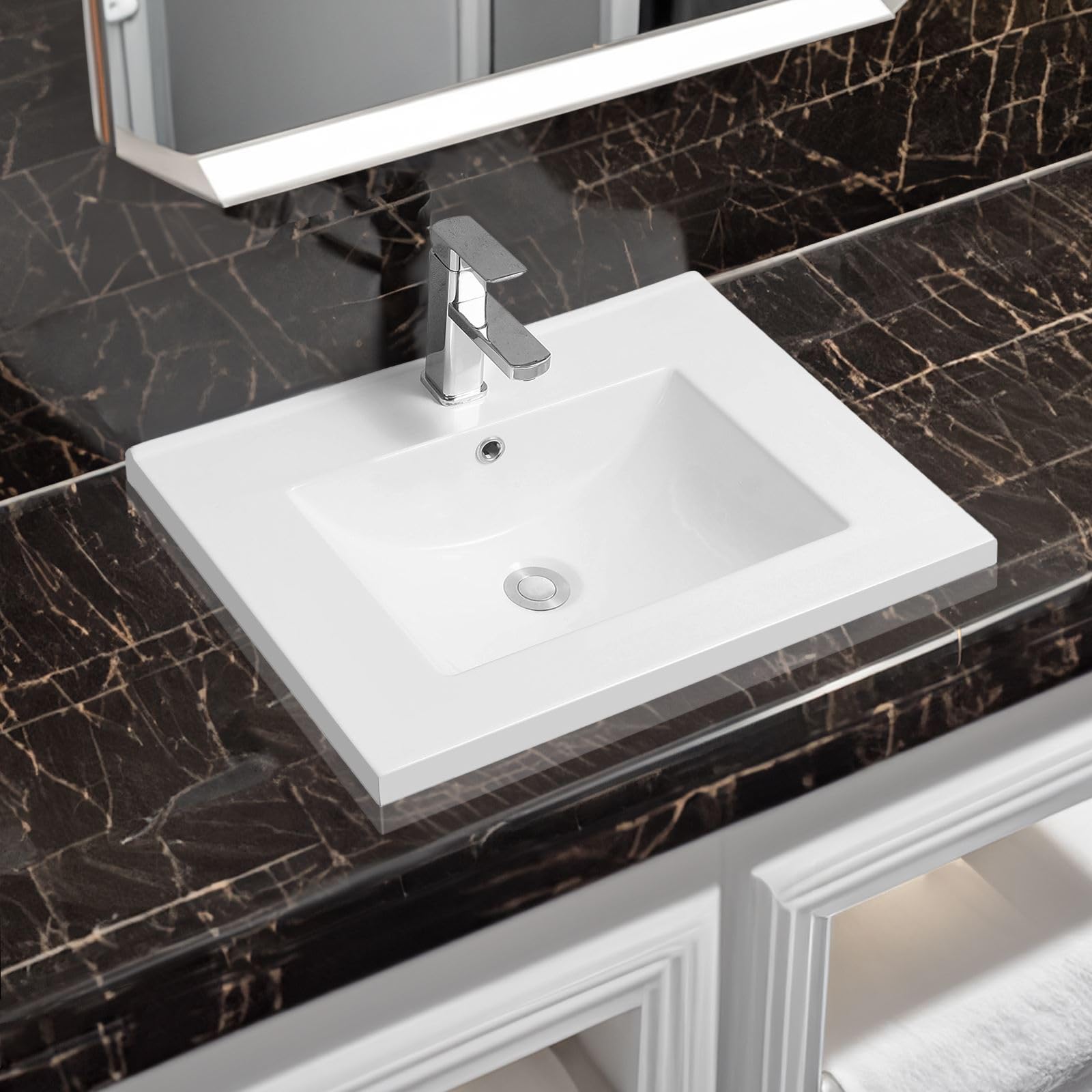 Limoge White Ceramic Mid Edge Inset Basin - 610mm Scooped Bowl - Modern Minimalistic Design