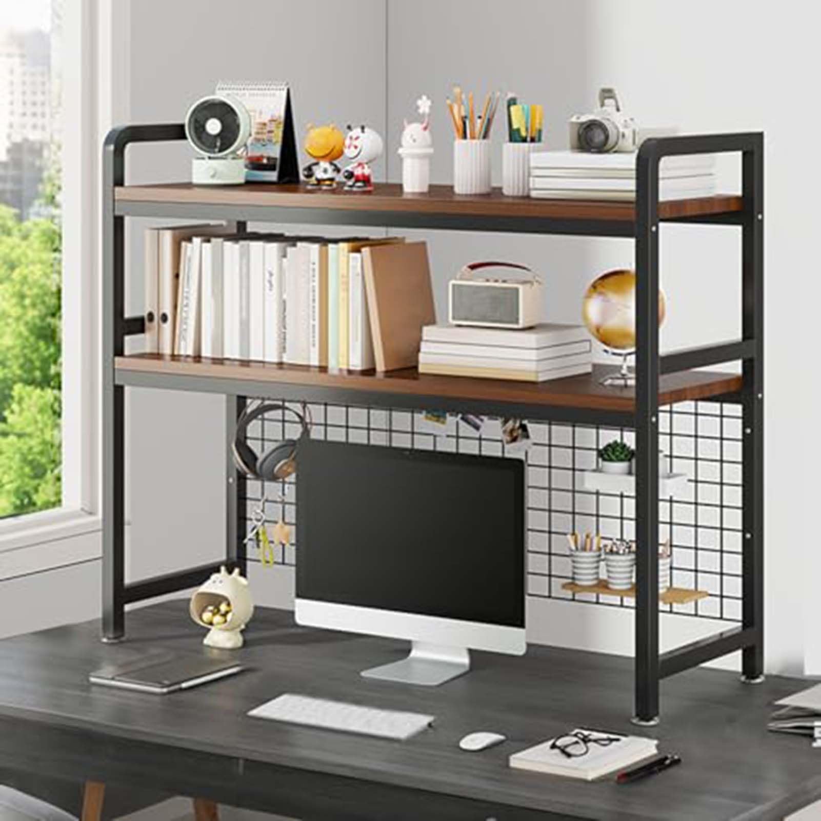 Estantería De Escritorio De 2 Niveles, Estante Organizador Multiusos De Metal/madera Para Encimera, Unidad De Estantería De Escritorio, Estantes De Almacenamiento Para Oficina(Black,115cm)