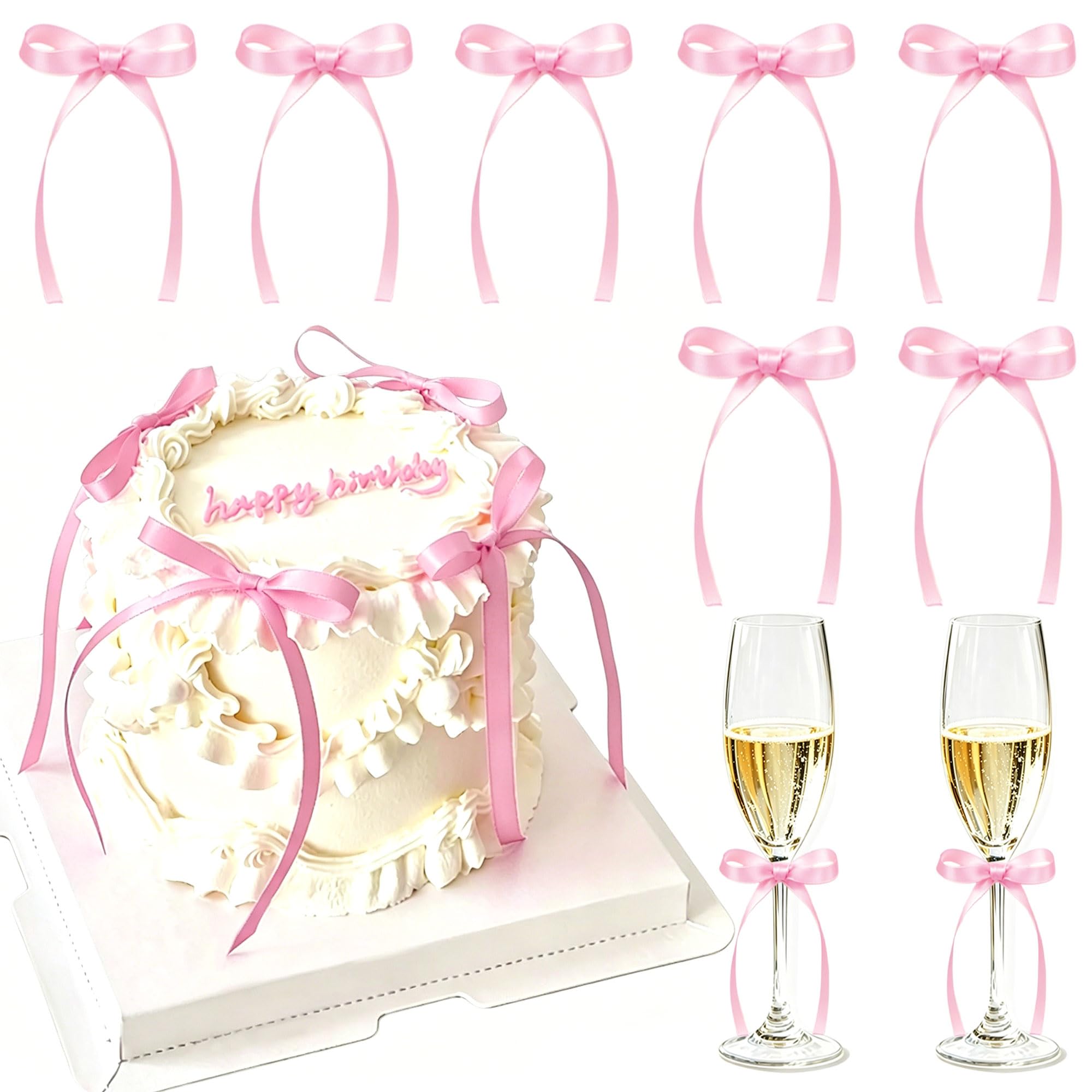 View 1 of 30Pcs Pink Bows Cake Toppers Pink Ribbon Bow Decorations for Christmas Tree