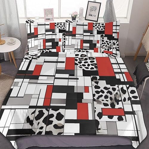 ZGDPBYF Juego de edredón  Juego de edredón con patrón geométrico a rayas en blanco y negro  Juego de edredón tamaño Queen con estampado de leopardo