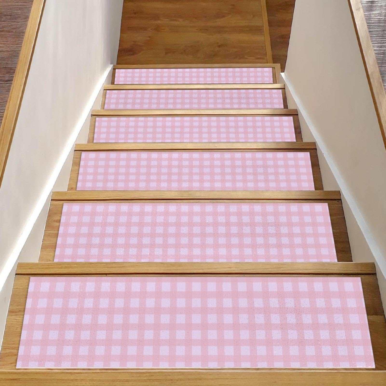 Tapis d'escalier antidérapants haut de gamme rose écossais lot de 15