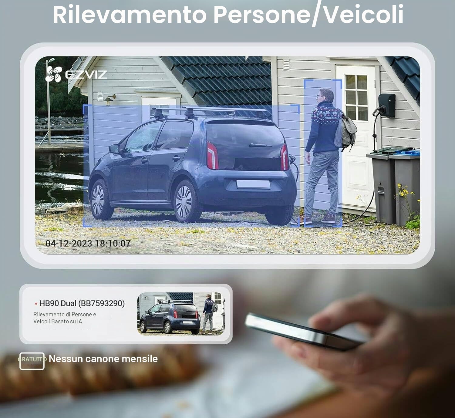 EZVIZ HB90x Smart Outdoor Security Camera, 2K Dual Lens Angolo 360°, 10.400mAh Funzionamento a Batteria, con Pannello Solare, Monitoraggio Continuo Senza WiFi, Visione Notturna a Colori