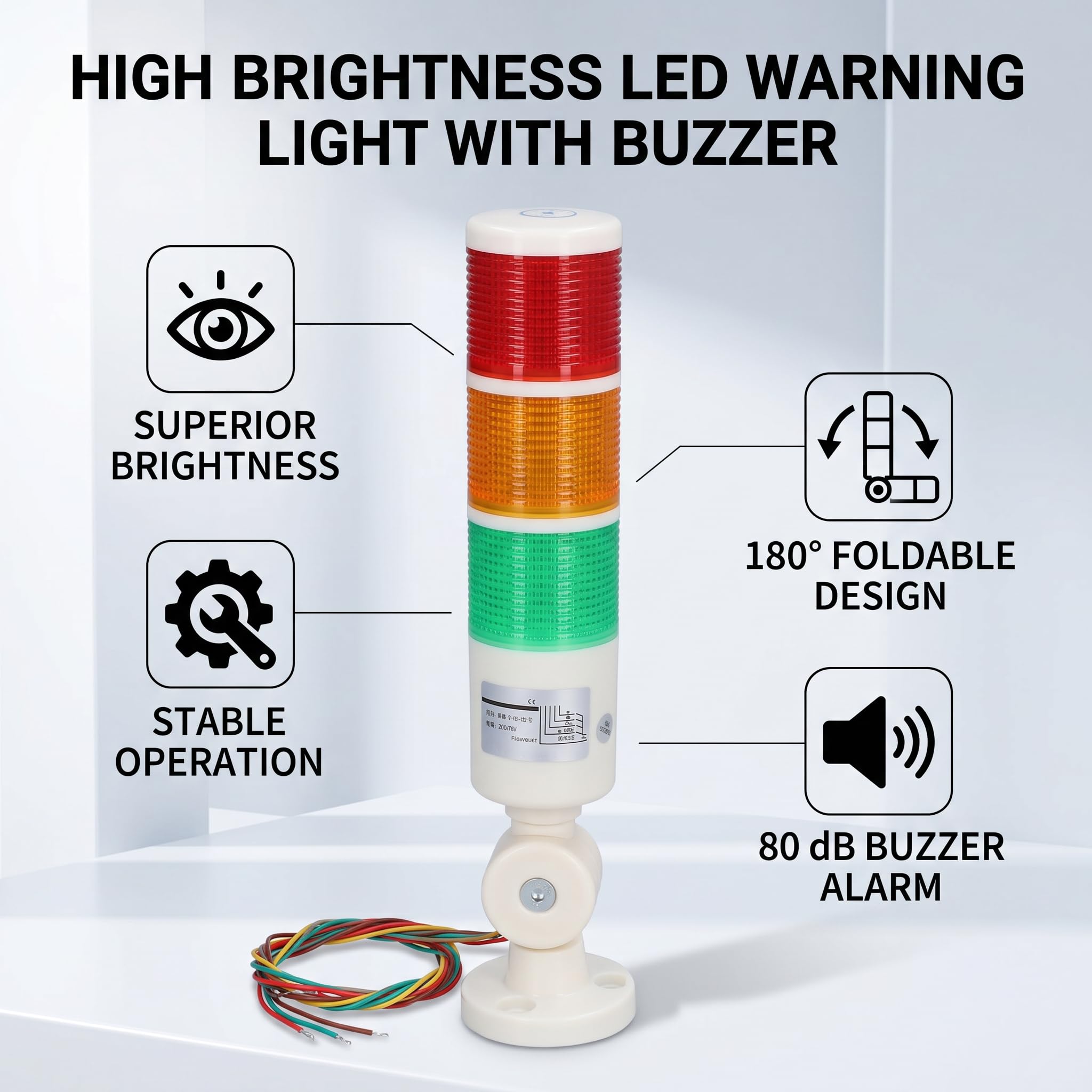 Luce Di Avvertimento LED Per Torre Di Segnalazione AC220V Dispositivo Di Avvertimento Pieghevole Luce LED A 3 Colori Sempre Luminosa Con Cicalino Per Applicazioni Industriali E Sicurezza Lavoro