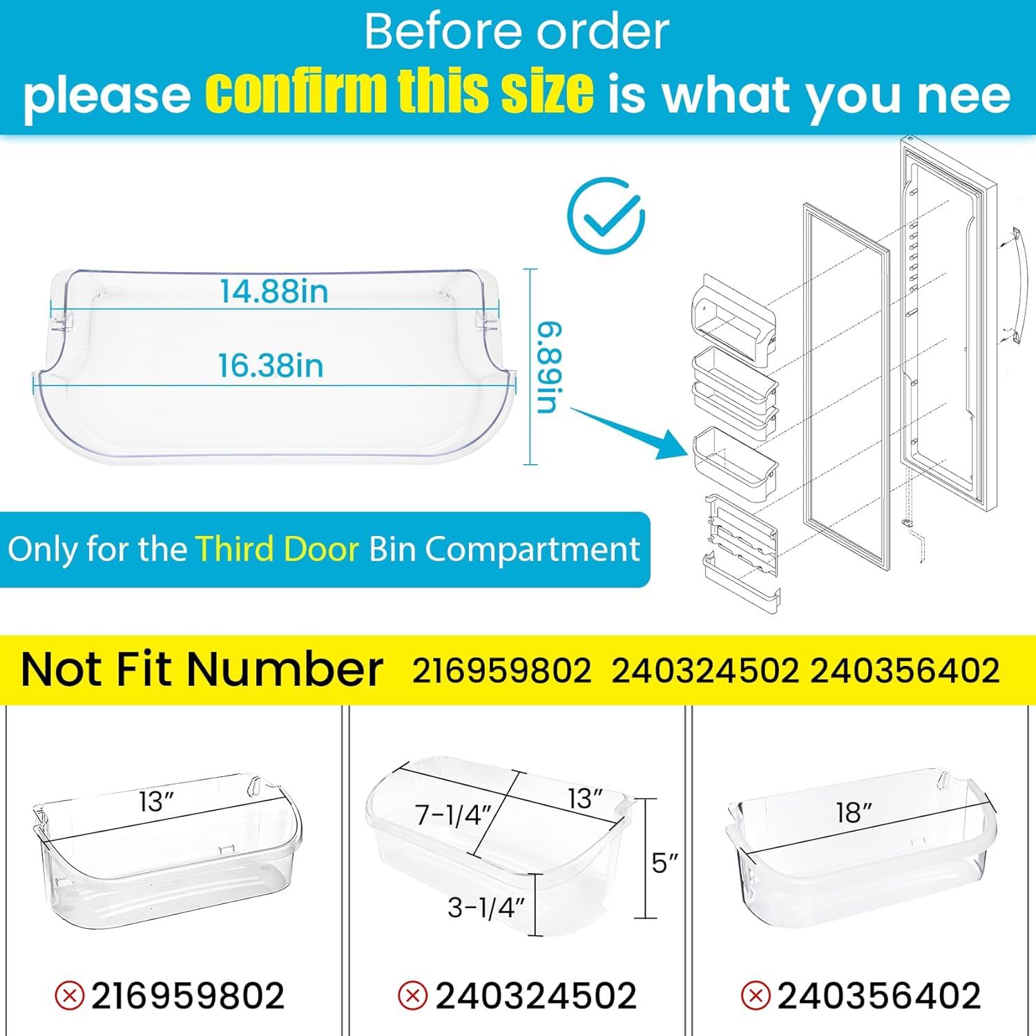 241505501 Door Shelf Bin, 241505500 Refrigerator door Bin replacement Compatible with frigidaire Door Shelf Parts FFSC2323TSA FFSC2323TS8 LFSC2324VF4 LGHK2336TF6 LGHC2342LE FGSC2335TF0 FGHC2331PFAA