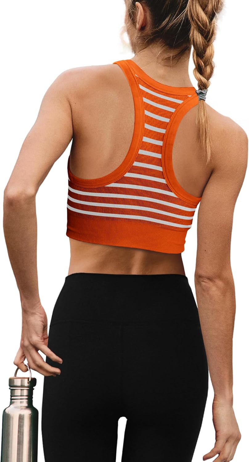 Panadila Womens Striped Racerback Sports Bras Ribbed Cropped Workout Tank Top Athletic Pilates Yoga Gym Activewear - Image 4
