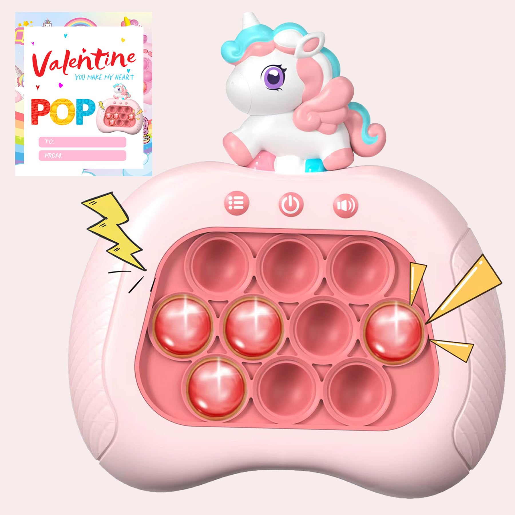 Valentine's Day Unicorn Pop Push Game Toy for Kids,Unicorn Quick Fast Push Puzzle Handheld Game Light up Fidget Toy,Funny Pop Bubble Sensory Toys Birthday Valentine's Day Gifts for Kids Ages 3-12