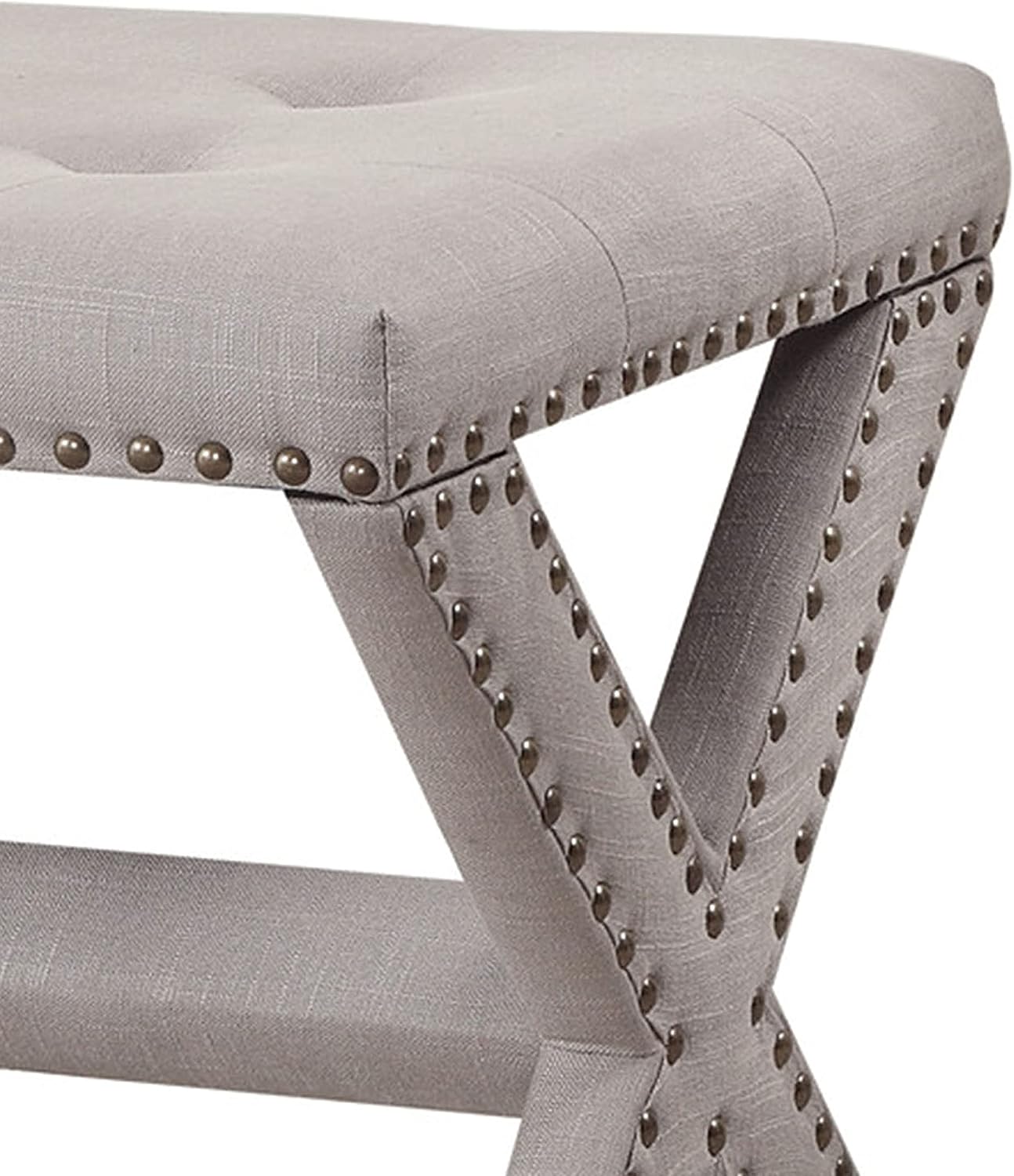 Best Master Furniture Sasha Linen Blend Small Accent Bench with Nailhead Trim, Grey