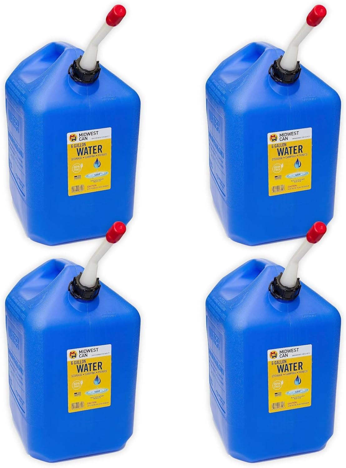 Midwest Can 6700-4PK Water Can with Spout - 6 Gallon Capacity, (Pack of 4)