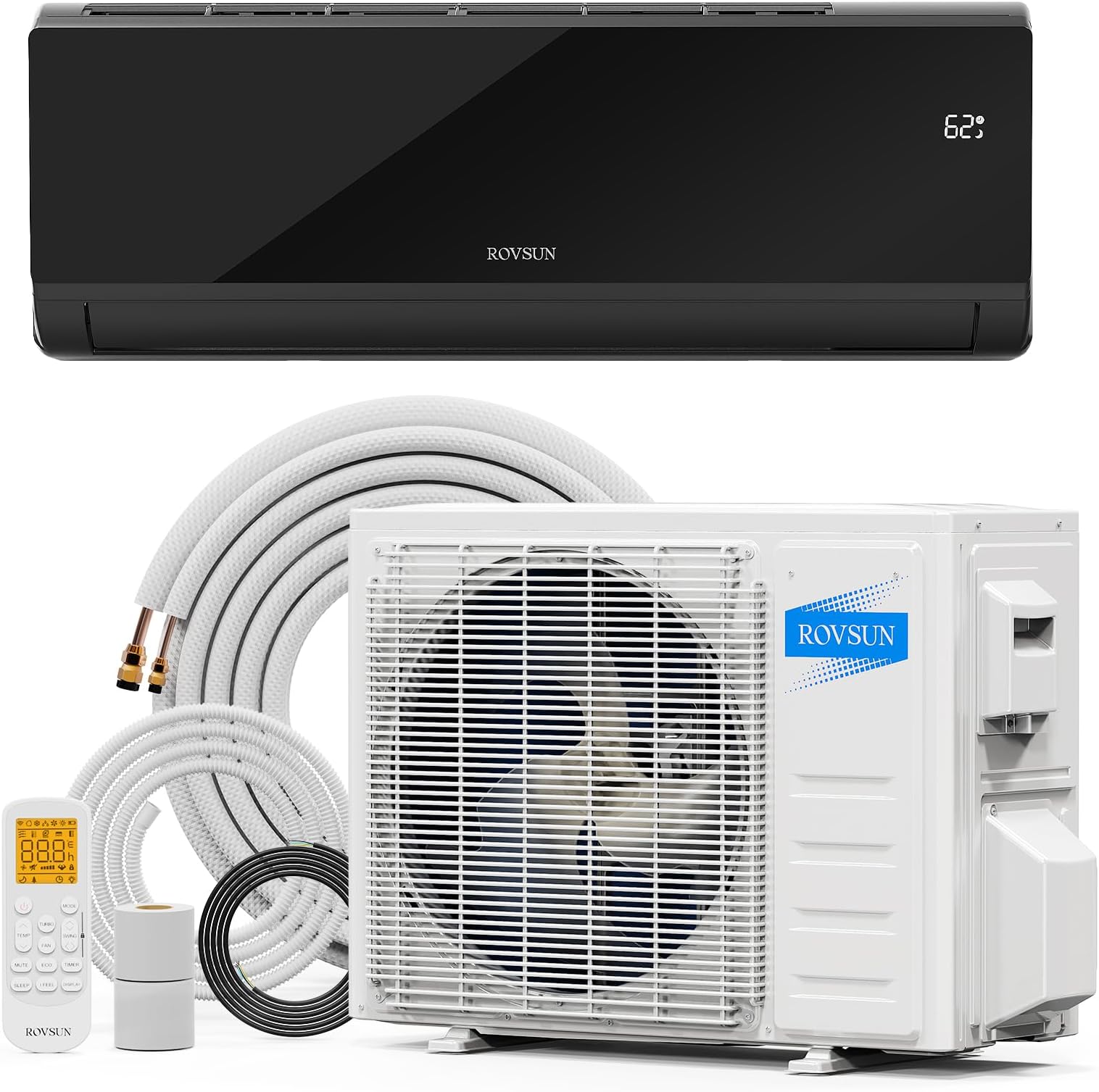 ROVSUN 9,000 BTU Mini Split Air Conditioner & Heater, 19 SEER2 115V Energy Saving Inverter Ductless Wall AC Unit with Pre-Charged Condenser, Heat Pump & Installation Kit, Black