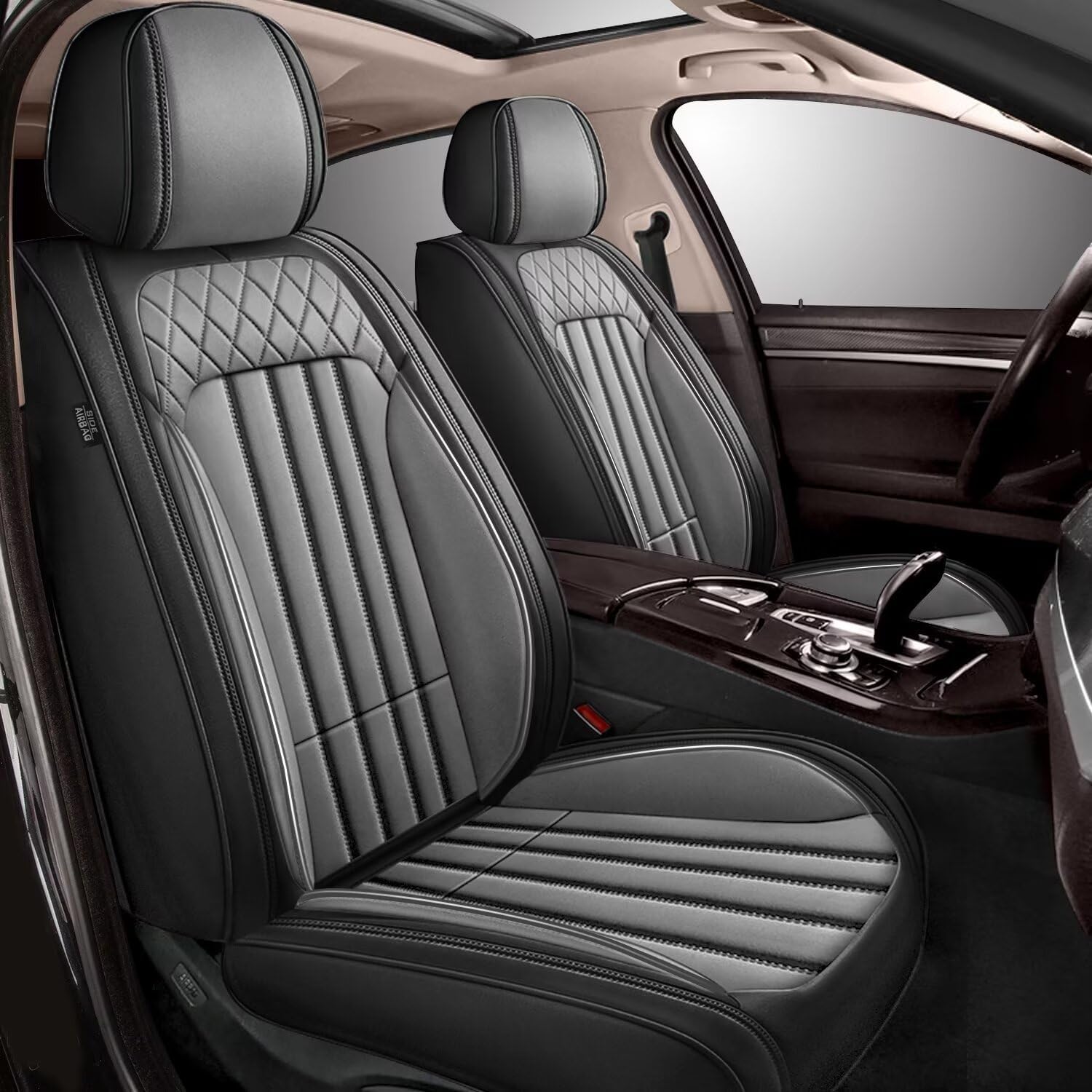 Car Seat Covers Fit for Honda Fit 2007-2020 Full Set Faux Leather Seat Cover Protector with 3D Flank (5 Seats, Black)