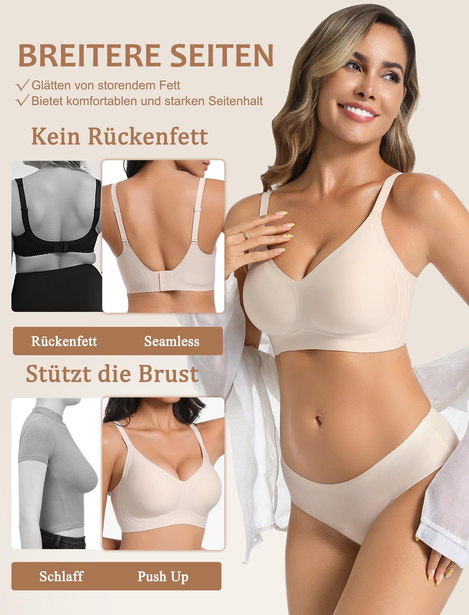 BH Damen Ohne Bügel Push up BH Große Brüste Starker Halt Komfort Bügelloser Seamless Nahtloser BHS Soft Jelly Bra Bequemer Bustier Gepolstert Bralette