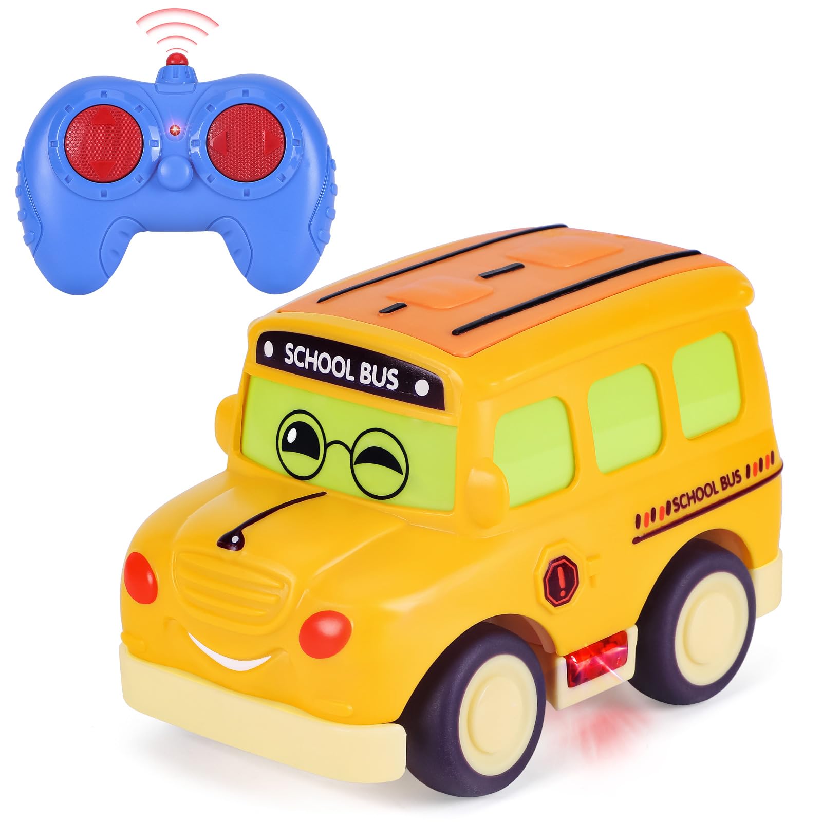 Remote Control Cars for 1 2 3 Year Olds, Cartoon School Bus Toys for 1 2 3 Year Old Boys Girls Gifts, 2.4GHz 4-Channel Mini RC Car Toys for Toddlers Kids, Orange
