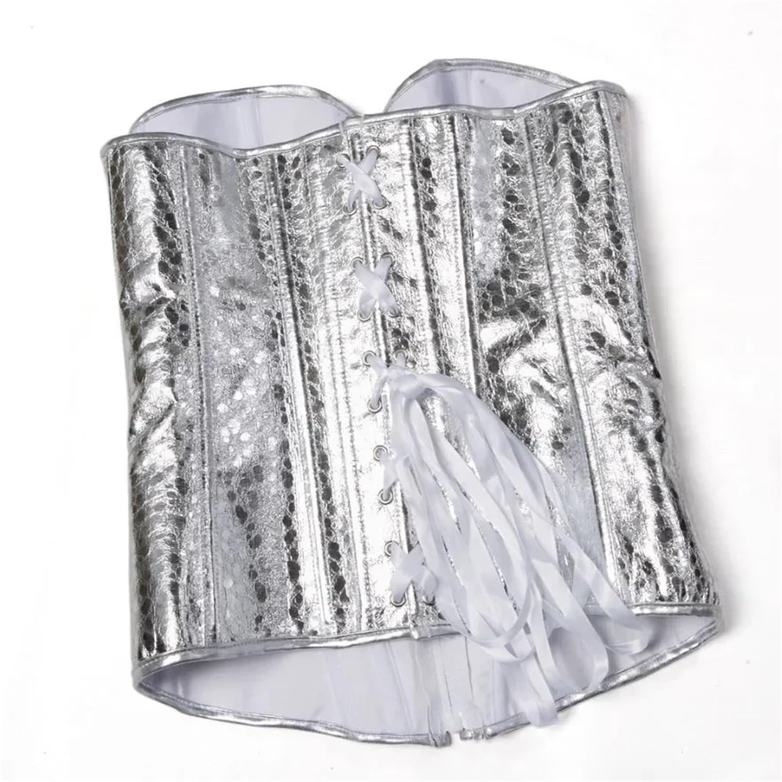 Corsetto Burlesque Bustier Modellante in Finta Pelle Lucida Oro Argento da Donna per Donna