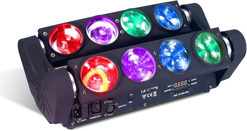 Luz de cabeza celular de araña de 8x15 W LED RGBW 4 en 1 Luz de escenario portátil, haz estroboscópico para fiesta Iluminación de DJ DMX 512 y sonido activado para KTV Disco Party Event