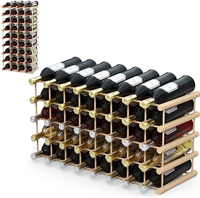 TANGZON 40 Bottle Traditional Wine Rack, Free Standing Wooden Drink Storage Display Shelf, Wine Bottle Organizer Holder Stand for Kitchen Bar Pantry Cellar