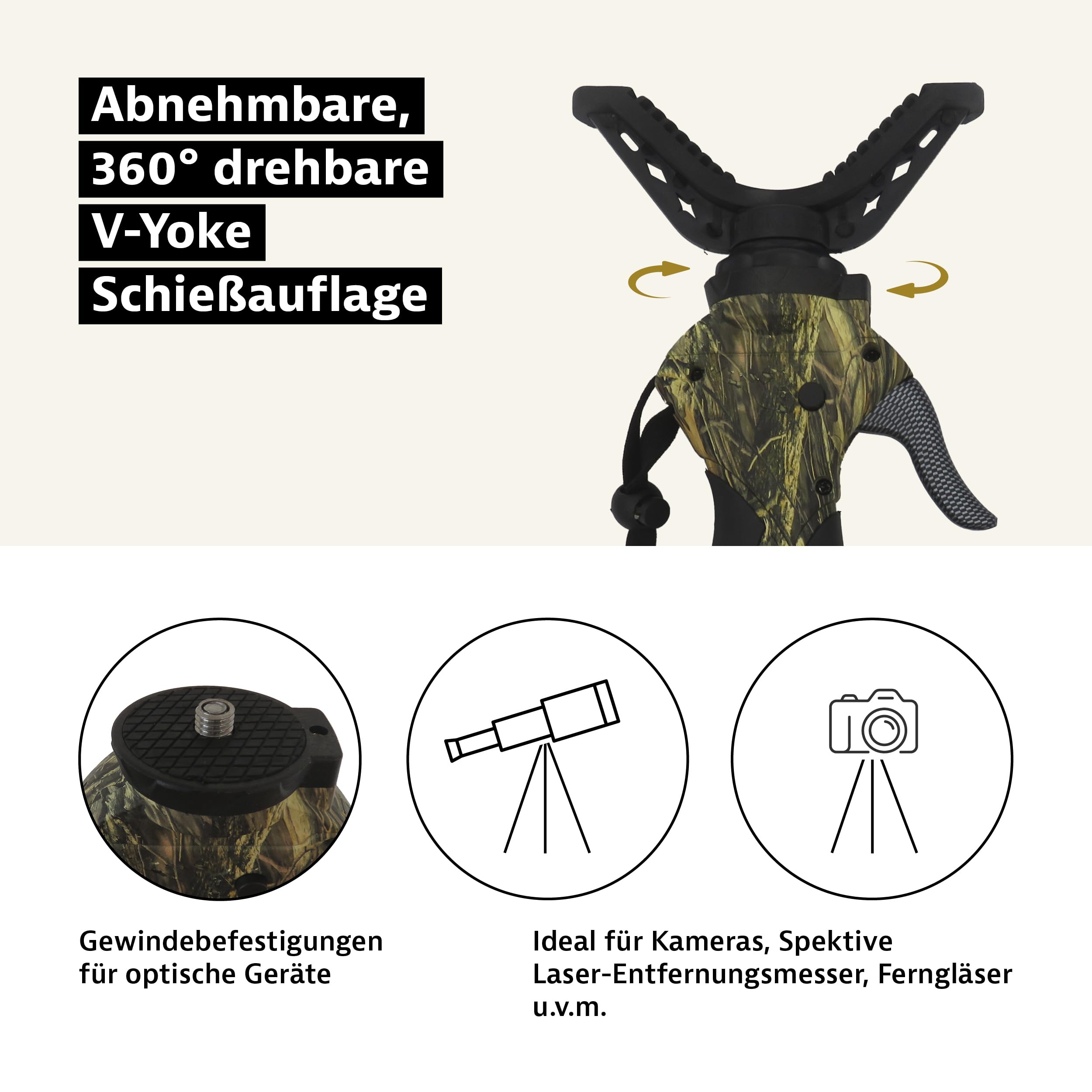 Royal Hunter - Zielstock Jagd Dreibein GEN 4 - Gewehrauflage - Pirschstock oder Schießestock für Jäger - Teleskop mit Schnelllverschlußsystem - stufenlos verstellbar von 200cm bis 160cm