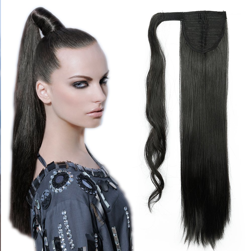32"(81cm) SEGO Coleta Postiza Larga Pelo Sintético Se Ve Natural [Castaño Oscuro] Extensiones de Cabello Clip Cola Lisa Ponytail Extension (140g) — view 96