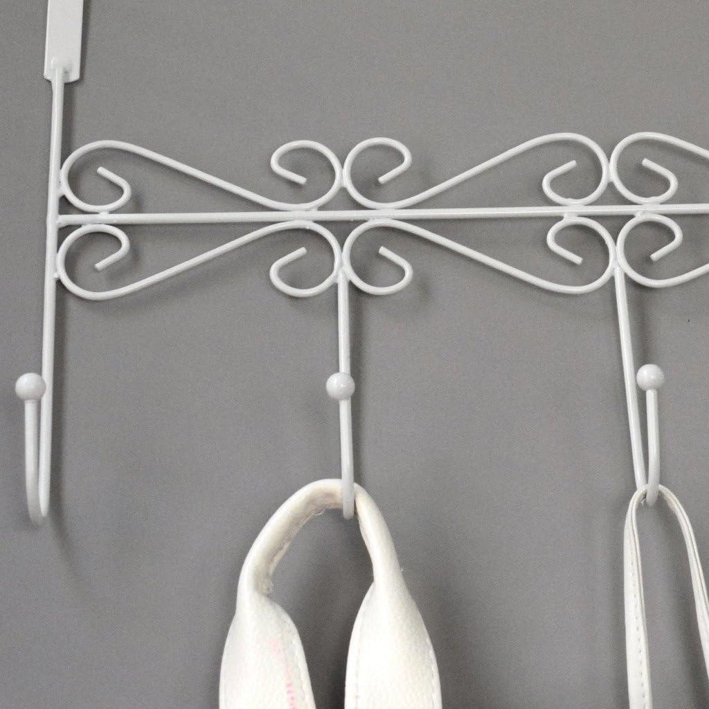PerriRock 5 Hanger Rack(2 Pack)- Decorative Metal Door Hooks Hanger Holder for Home Office Kitchen Use Coat Hook Rack (White)