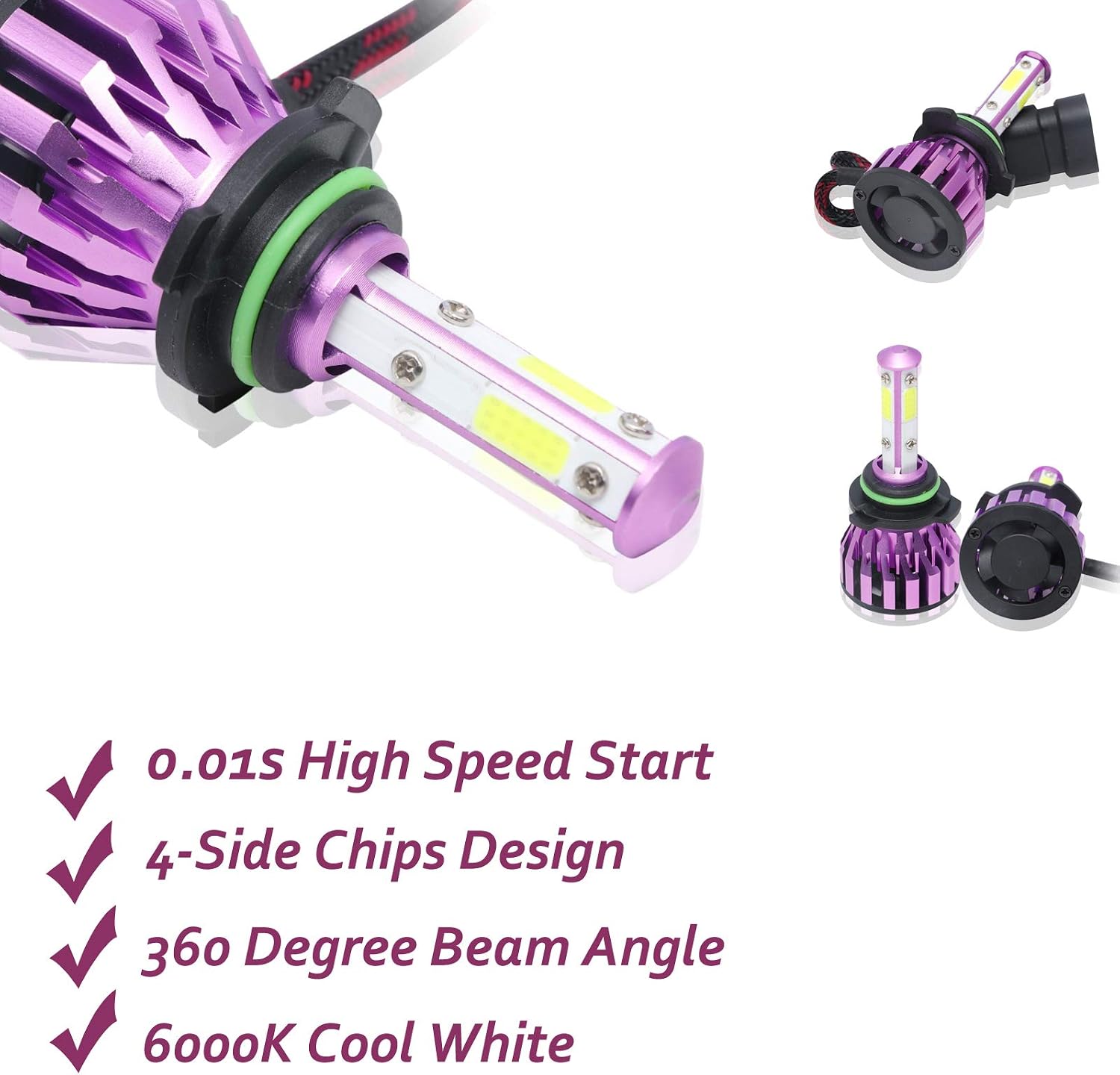9006 HB4 LED Headlight Bulbs 6000K White Replace Low Beam/High Beam/Fog Light, 12000lm 360 Degree 4 Side COB Chips Super Bright Auto Headlamp Conversion Kit Plug & Play