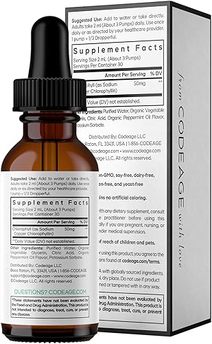 Miniatura 9 de Codeage Suplemento líquido de clorofila, apoyo inmunológico, cuidado de la piel, agua de glicerina vegetal orgánica certificada, clorofila líquida,