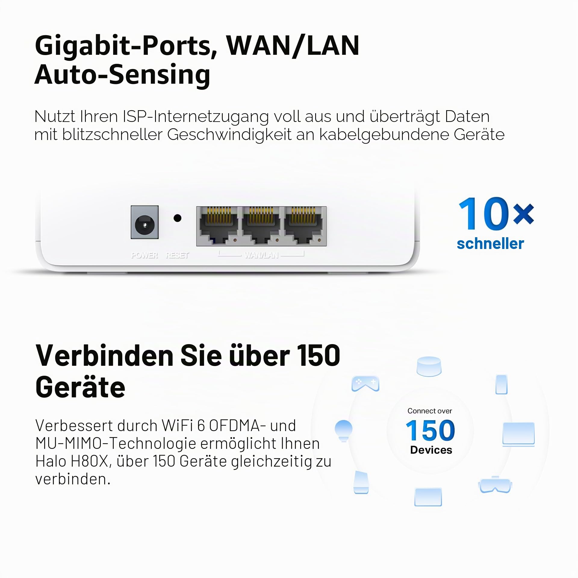 Mercusys Halo H3000X Mesh-WLAN-Set (2er-Pack), Wi-Fi 6 AX3000 Dualband-Router & Repeater, 3 × Gigabit-Anschlüsse pro Einheit, MU-MIMO, WPA3, Kindersicherung, empfohlen für Häuser mit 2–4 Schlafzimmern