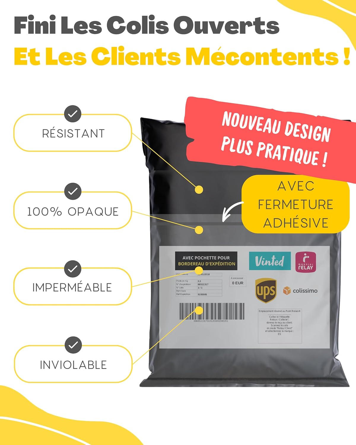 EMBALLAX - 30 Emballage Colis Vinted - Pochette pour BORDEREAU - Taille S/M/L - OPAQUE/ULT - Mise en situation et utilisation