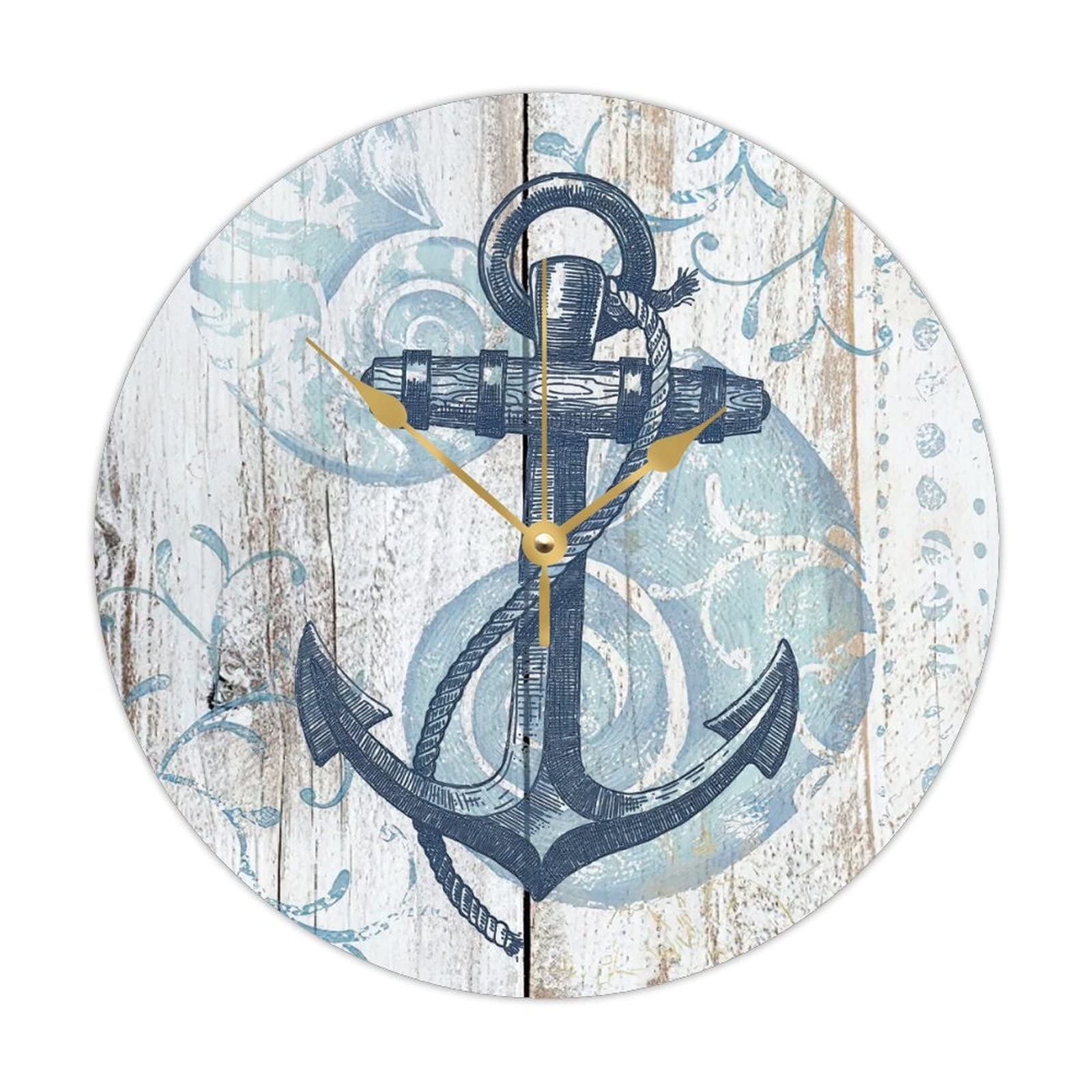 Horloge murale ronde en bois ancre marine marine 38cm