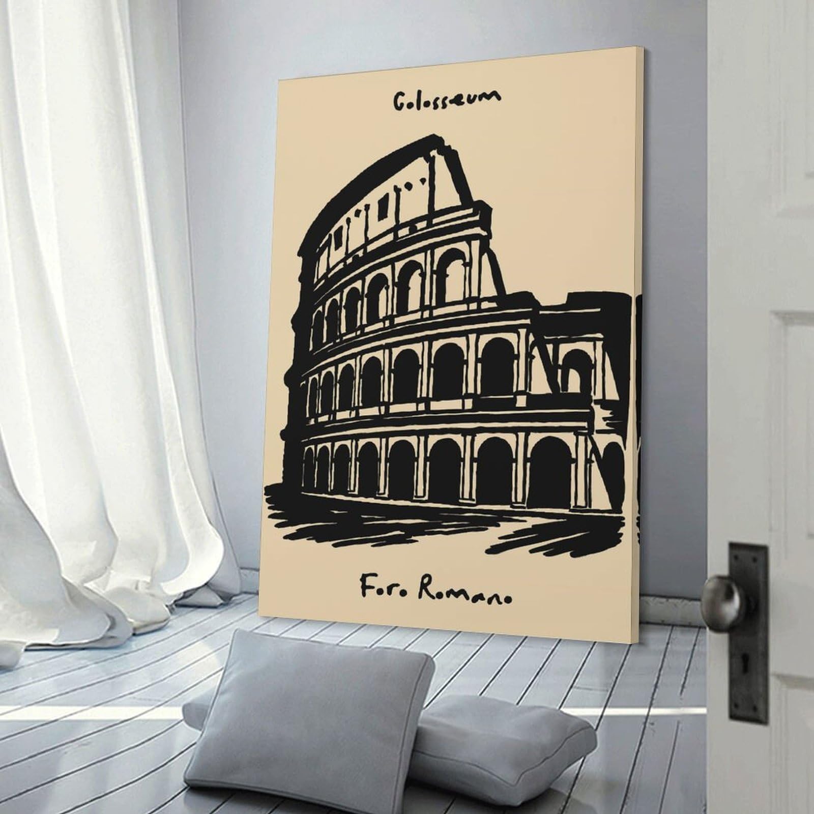 Junmoney Wall Art Print Colosseum And Foro Romano Illustration, 20x30inch(50x75cm), for Home Lounge, Bedroom Or Reading Nook, Modern Wall Decor for Cosy Interiors