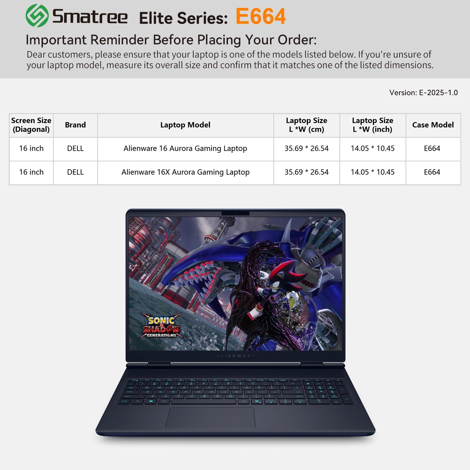 Smatree Custodia per portatile per 16 pollici DELL Alienware 16/16X Aurora Gaming portatile, protettiva Notebook custodia con tasca per accessori, YKK cerniera, brevettato antiurto design (E664)