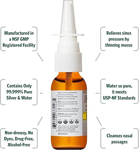 Miniatura 2 de Argentyn 23 Hydrosol de plata bio-activa profesional para alivio de los senos nasales  Plata coloidal  23 ppm, 1 onza (1.0fl oz), spray nasal natural