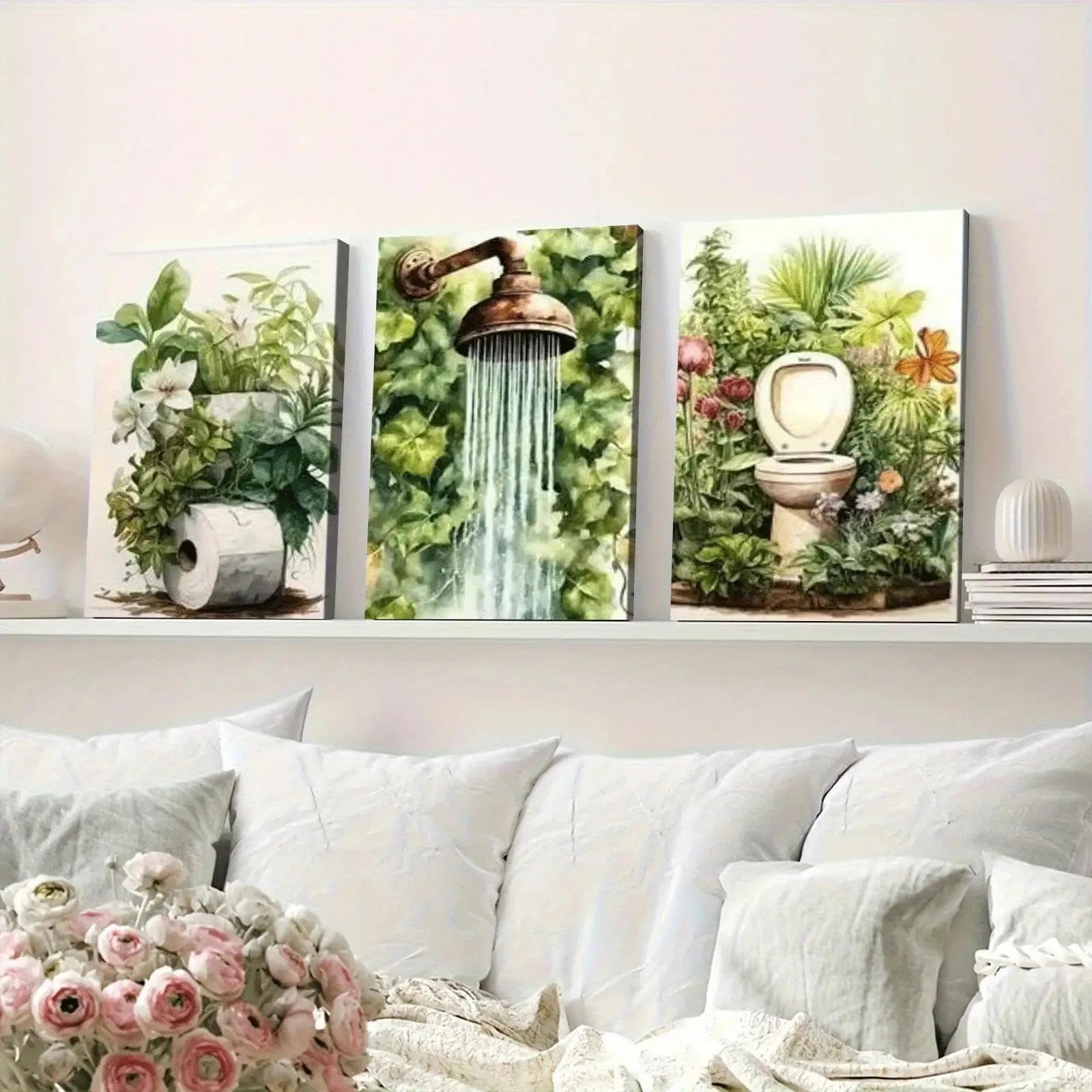 Yocheng 2D Flat, Interesting Bathroom Art, Floral Plant Art, Canvas Wall Art,Home Decoration 50x70cmx3 No Frame