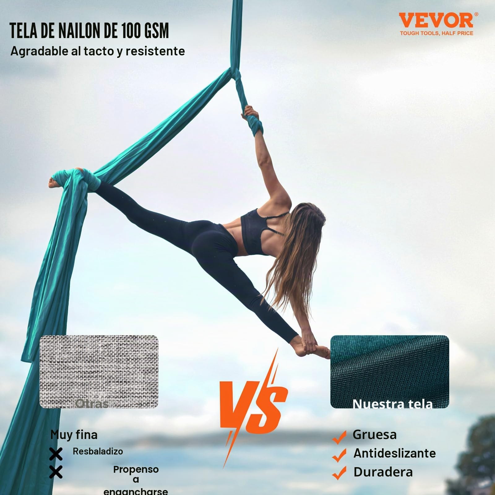VEVOR Columpio aéreo de seda y yoga, kit de hamaca de yoga aérea con tela de nailon de 100 g/m², hardware de aparejo completo y guía de fácil instalación, vuelo antigravedad para todos los niveles
