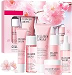Face Ensemble de soins de la peau, 4 en 1 Vitamine C Taille de voyage Soins de toilette Produit avec nettoyant, toner, sérum, crème pour le visage, hydratant raffermissant anti-âge brillant, Saint Valentin de jour des femmes soins de peau cadeau pour les femmes fille