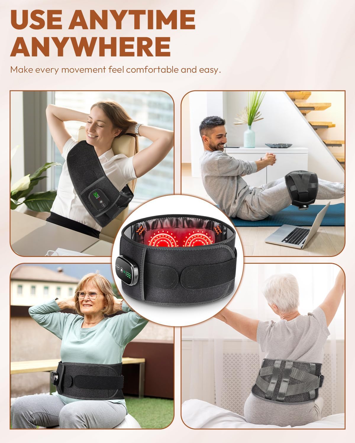 Red Light Therapy Belt for Body, Cordless Infrared Light Therapy Belt with Heating Vibration Massage, Portable Lower Back Massager for Back Shoulder Waist Red Light Therapy Wrap (Black) - Image 6