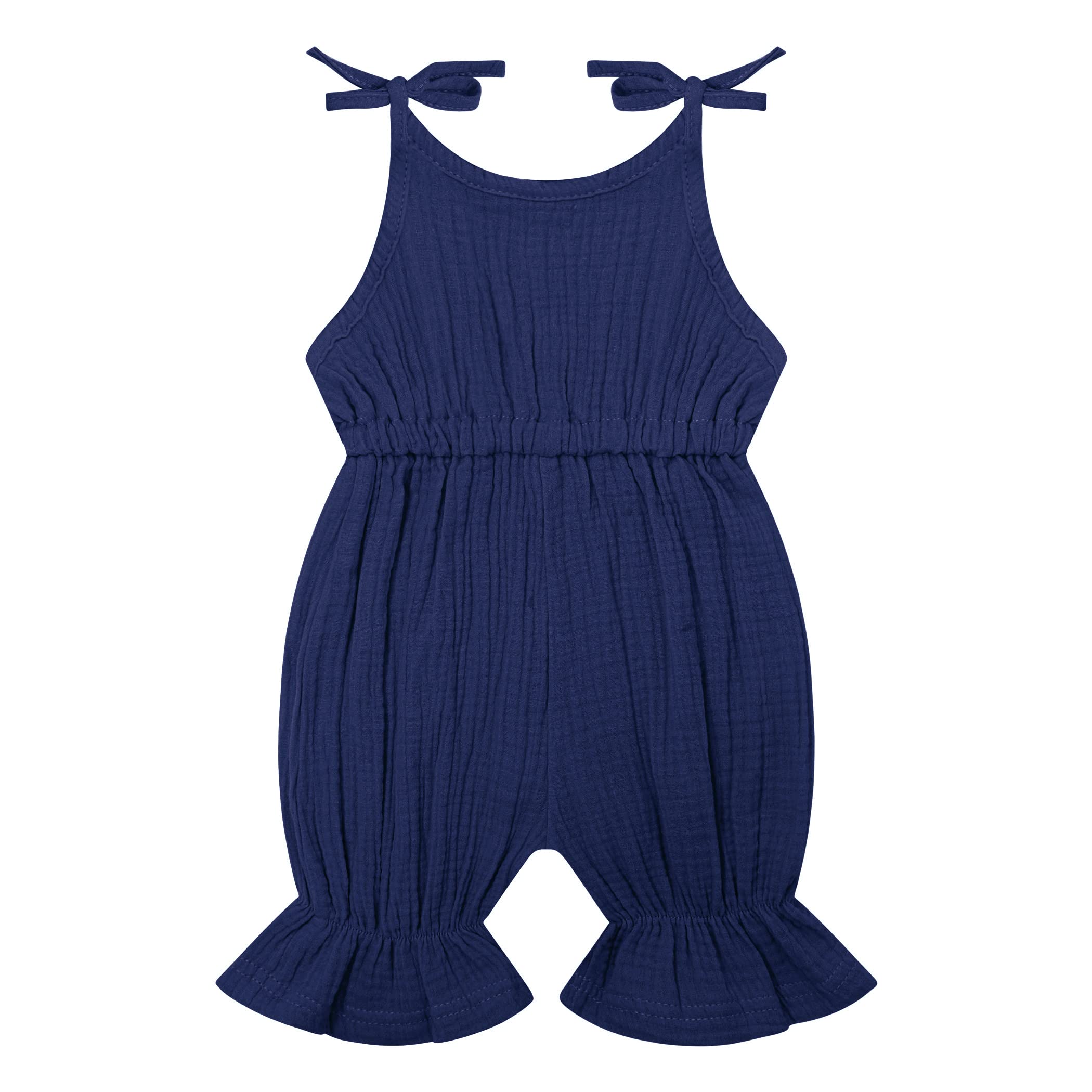 Symunnia Newborn Infant Baby Girl Summer Clothes Sleeveless Jumpsuit Adjustable Strap Romper Solid One Piece Bodysuit(18-24 months,NavyBlue)