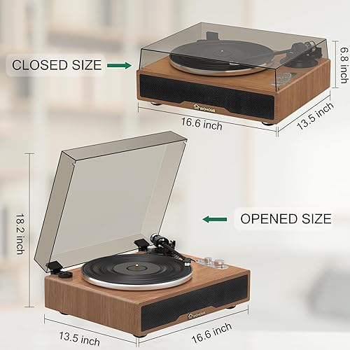 Miniatura 7 de Wohome - Tocadiscos de vinilo con entrada y salida Bluetooth, tocadiscos vintage todo en uno de alta fidelidad con 4 altavoces integrados, cartucho