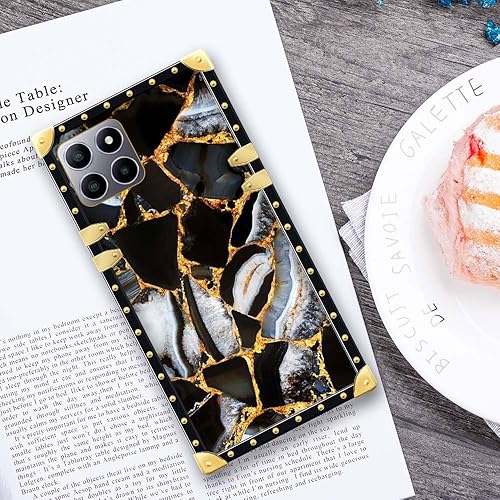 Miniatura 4 de DAIZAG Funda compatible con funda para Boost Celero 5G Plus, B Marble009, funda cuadrada de lujo elegante para mujeres y niñas, decoración de metal,