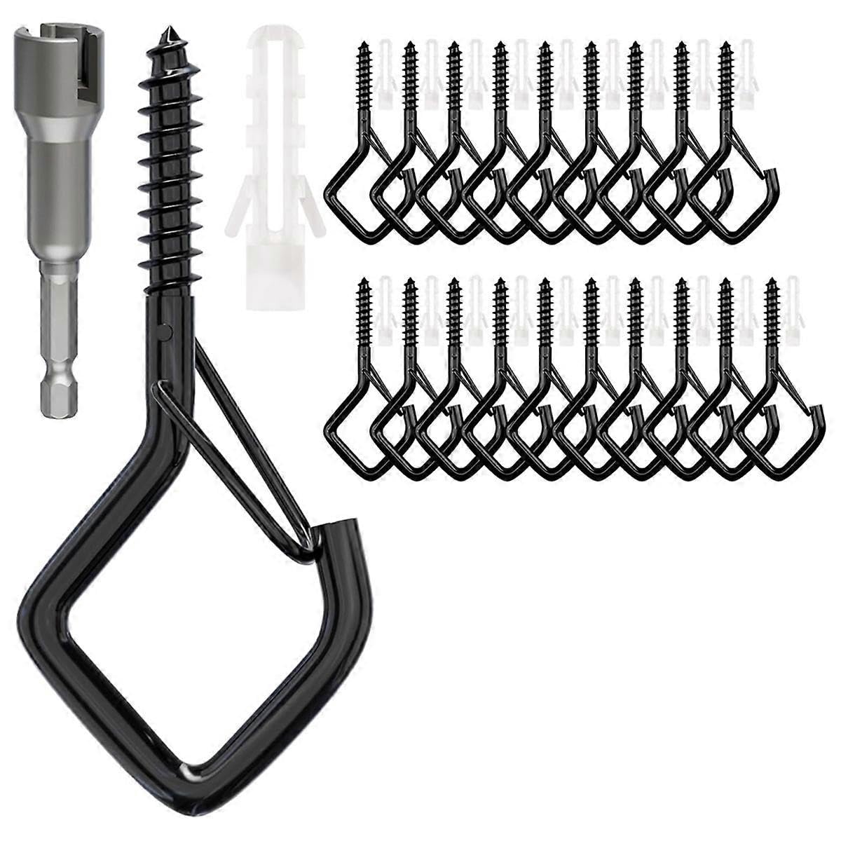 JOYHAPPST Screw Hooks with Safety Buckle, Heavy Duty Ceiling Hooks for Hanging Outdoor String Lights, Plants, Wind Chimes