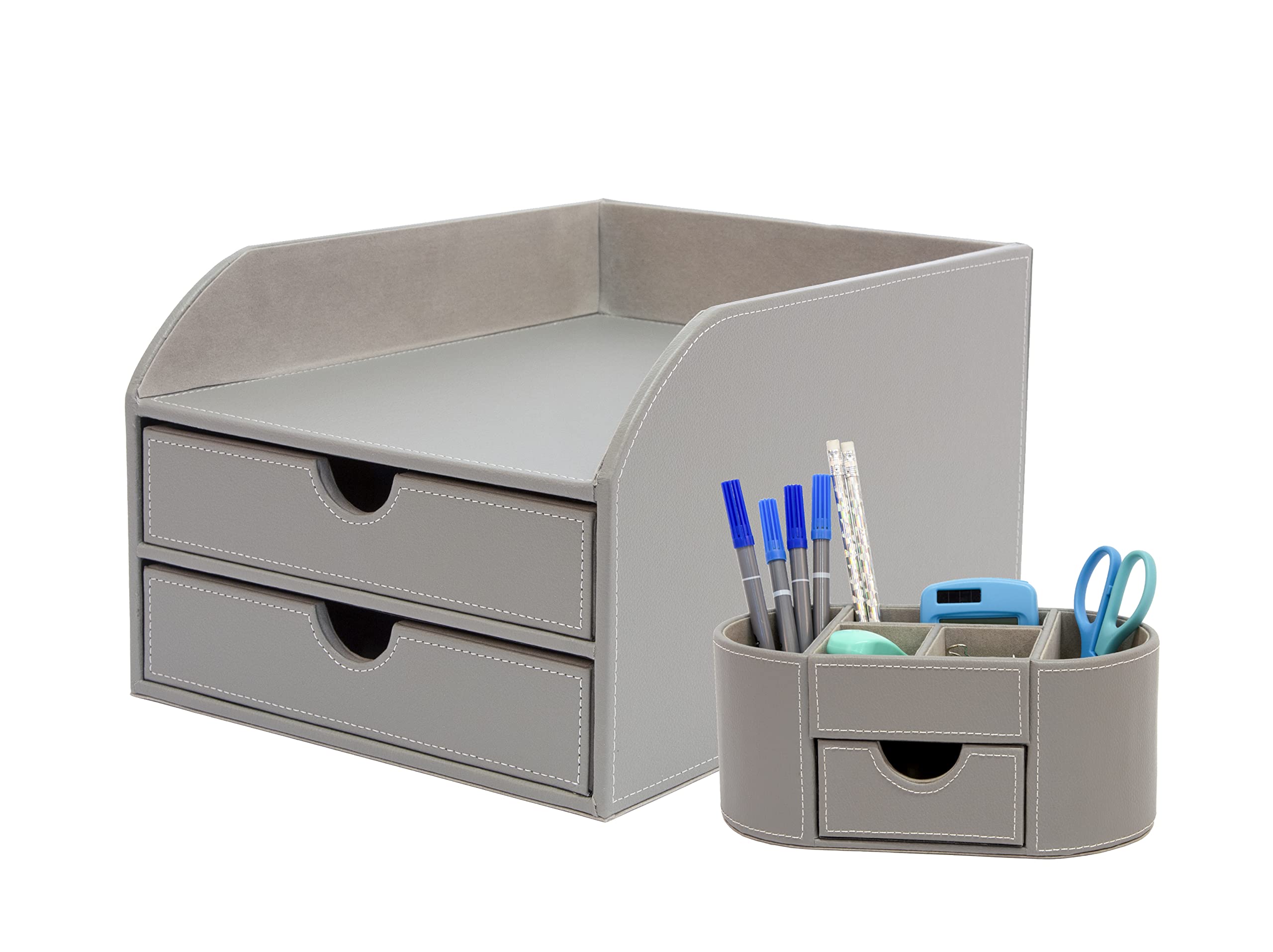 Osco Faux Leather Office Set 08 - Grey - 2 Drawer Papersorter and Desk Organiser