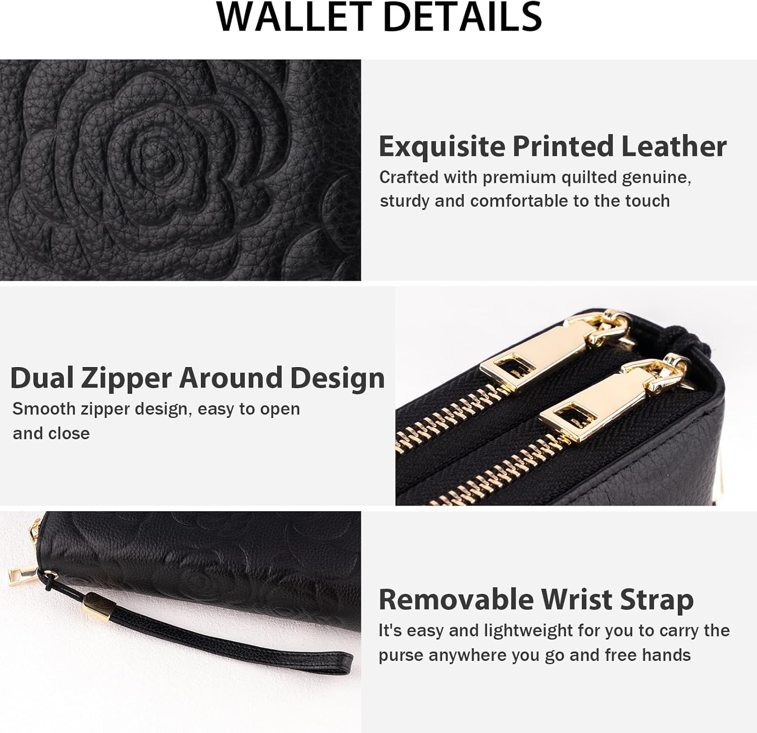 Women's Wallet RFID Blocking Leather Double Zip Large Capacity Card Holder Ladies Phone Clutch Long Purse Wristlet - Image 3